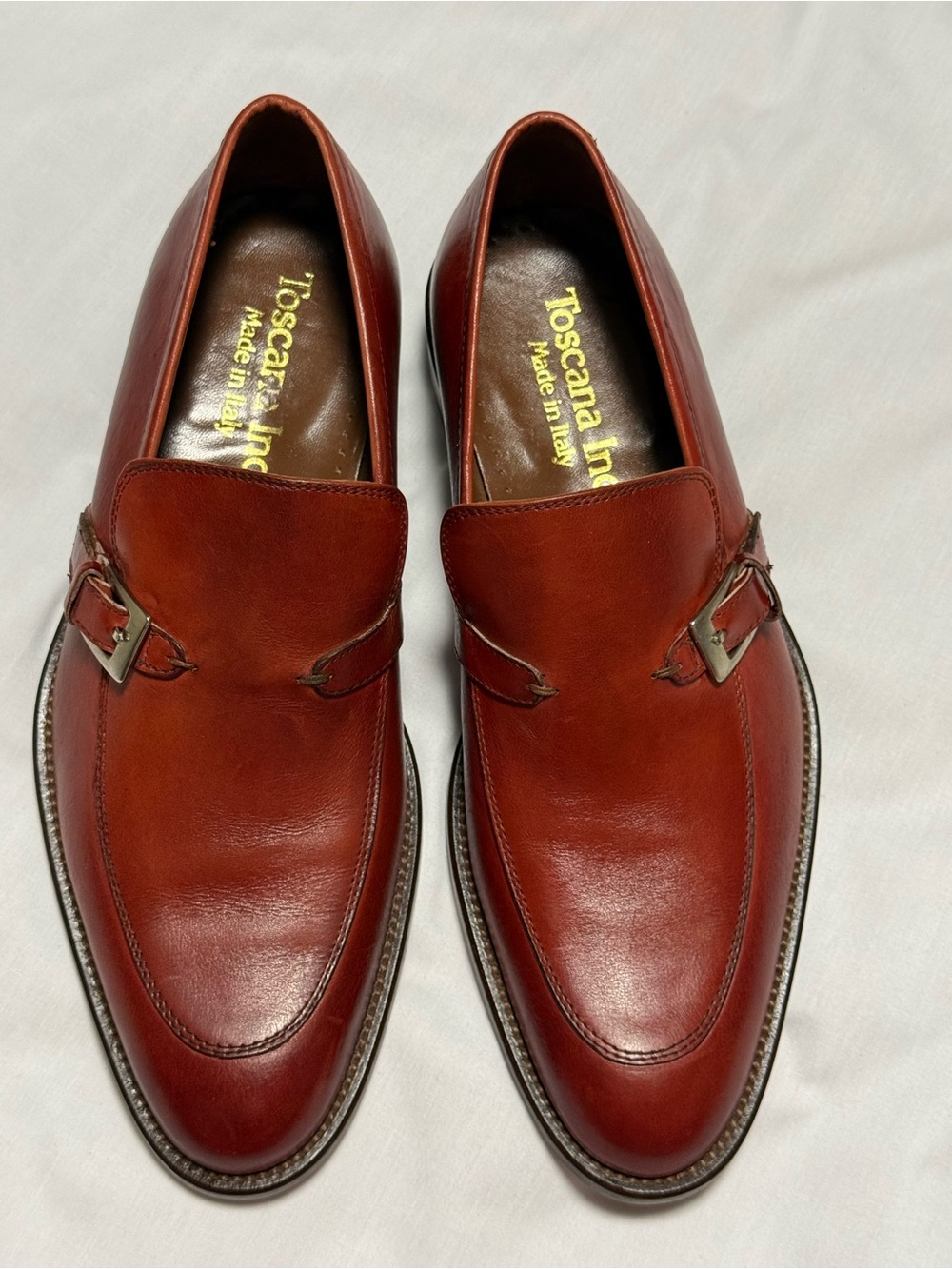 Toscana Italian Single Strap Monk Shoes Mens 9.5 Cognac Leather Loafers